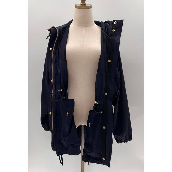Athleta Navy Blue Hooded Zip Up Pocketed Trench Jacket- S/M - Picture 5 of 15